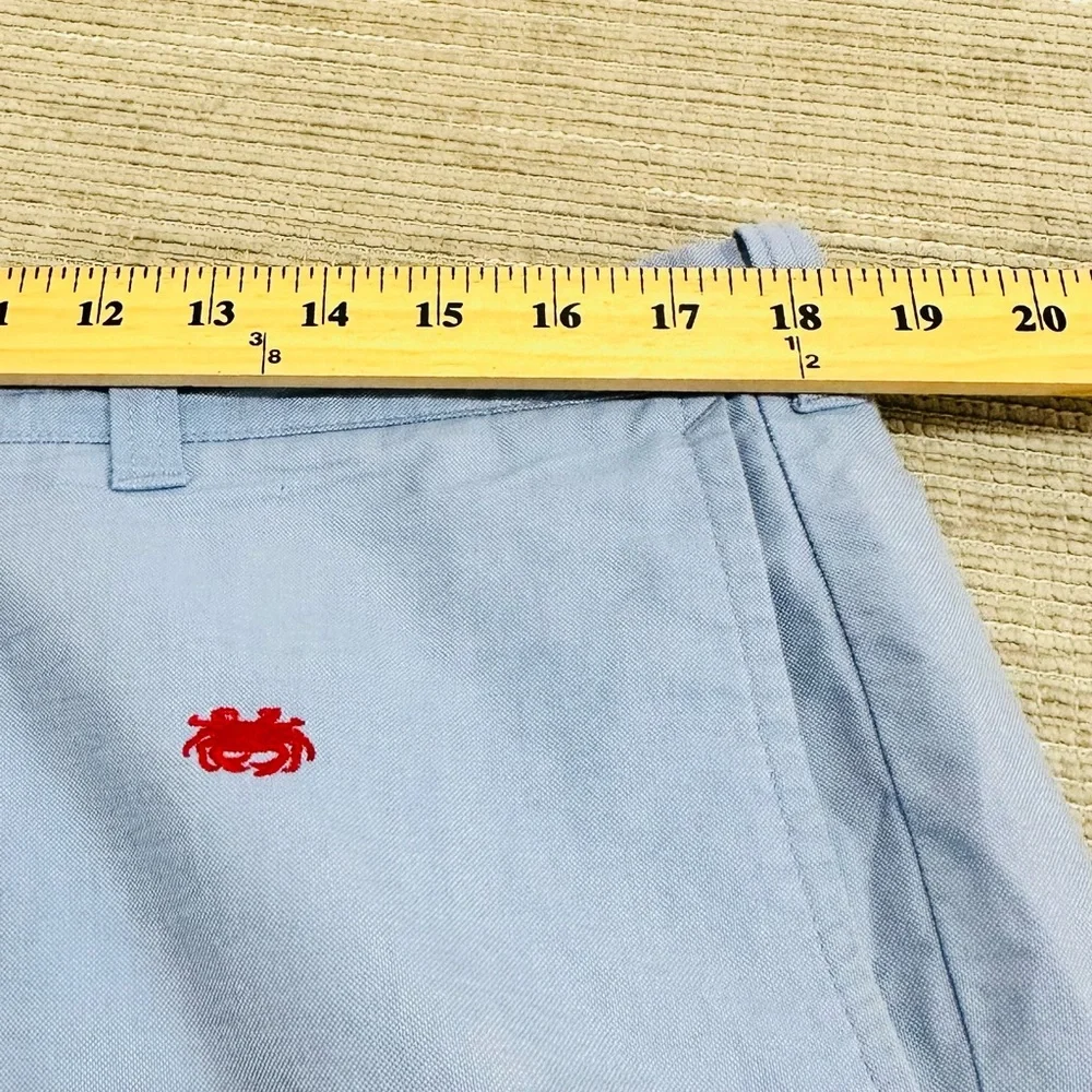 J Crew Men’s 35W Sunwashed Oxford Blue‎ 9” Shorts Red Crabs Cotton Chino Casual